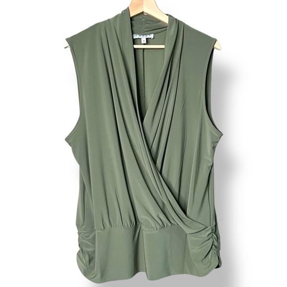 CHAUS New York Surplice Sleeveless Jersey Knit Top Sage Green US Sz XL - Picture 3 of 9